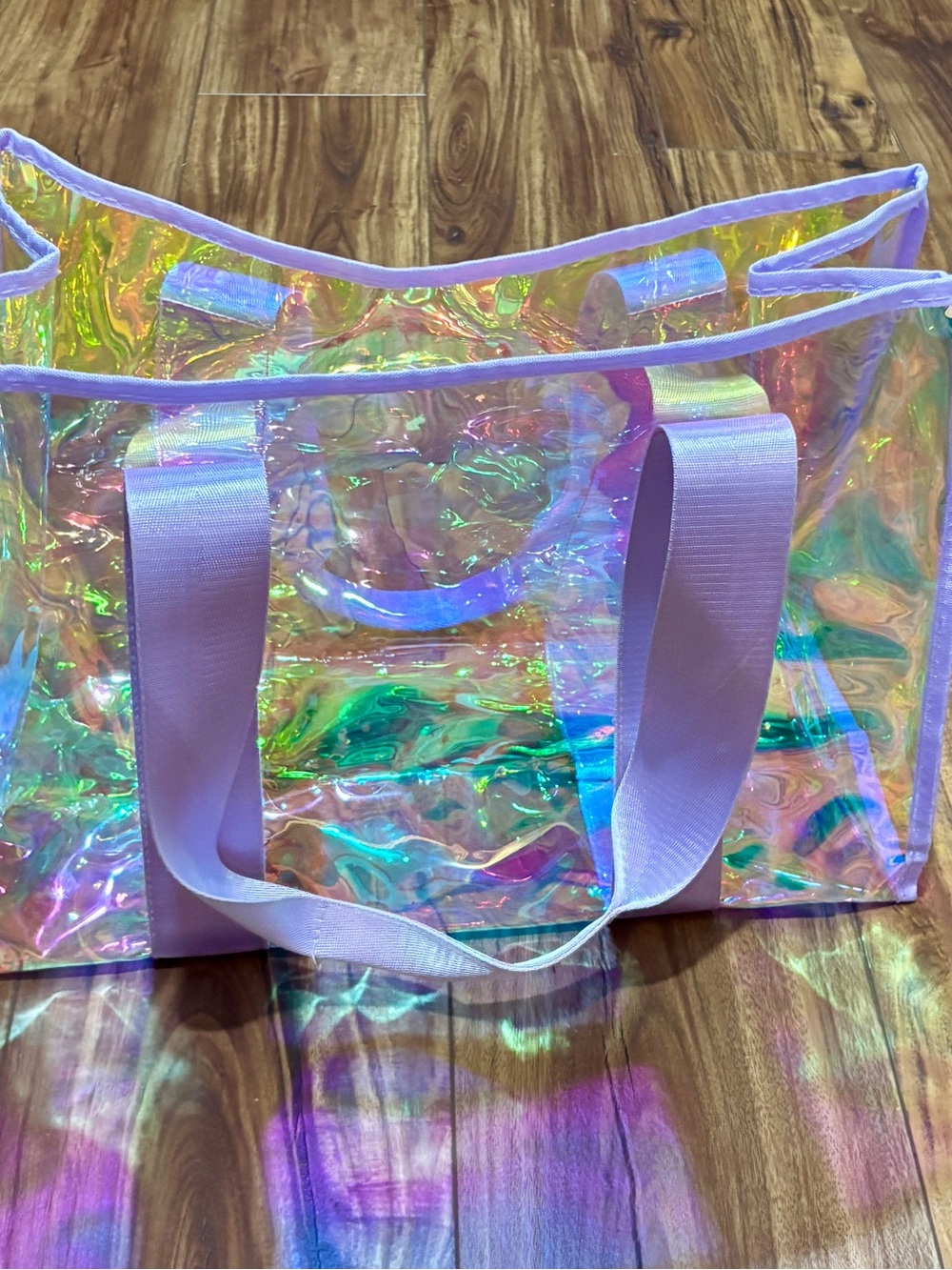 Iridescent Clear Tote Bag with Lavender Straps